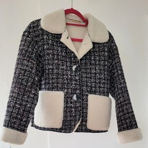 Tweed faux sherling coat